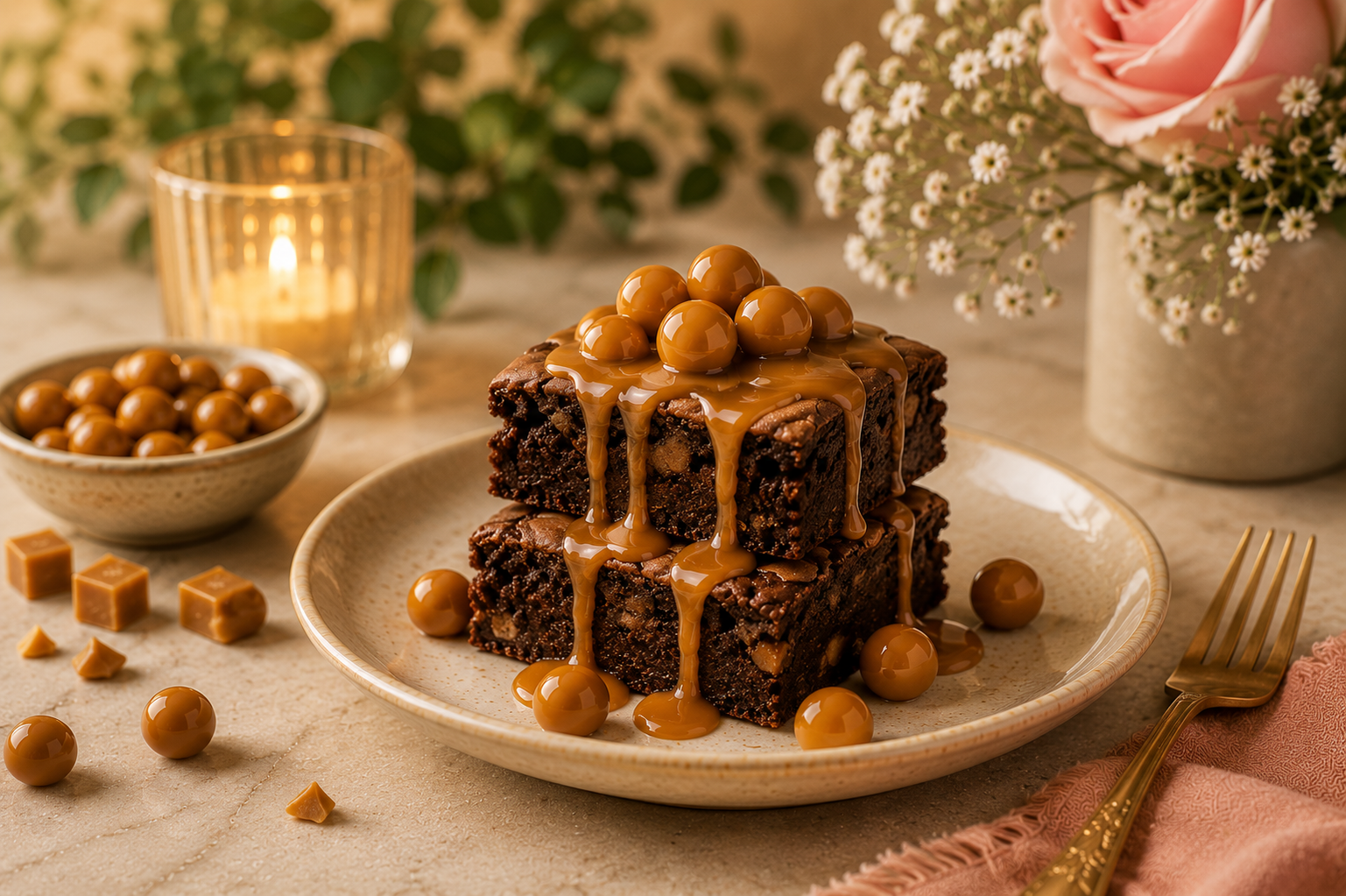 Rich chocolate brownies topped with Cavaa Butterscotch Nuts