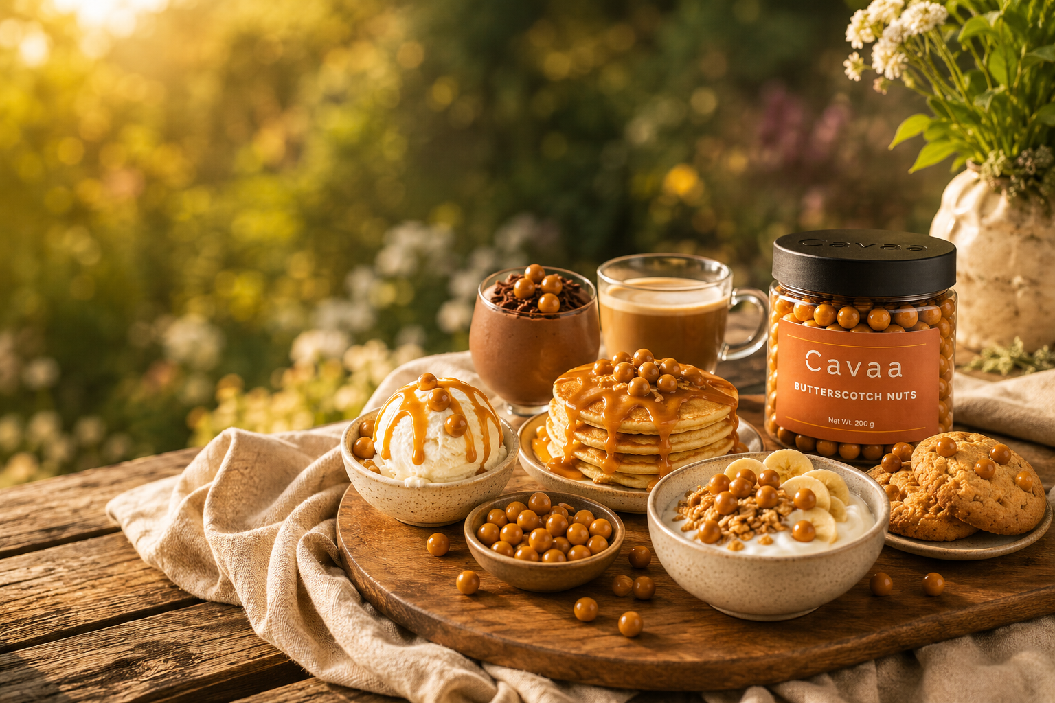 Cavaa Butterscotch Nuts served across pancakes, yogurt, ice cream and café-style desserts