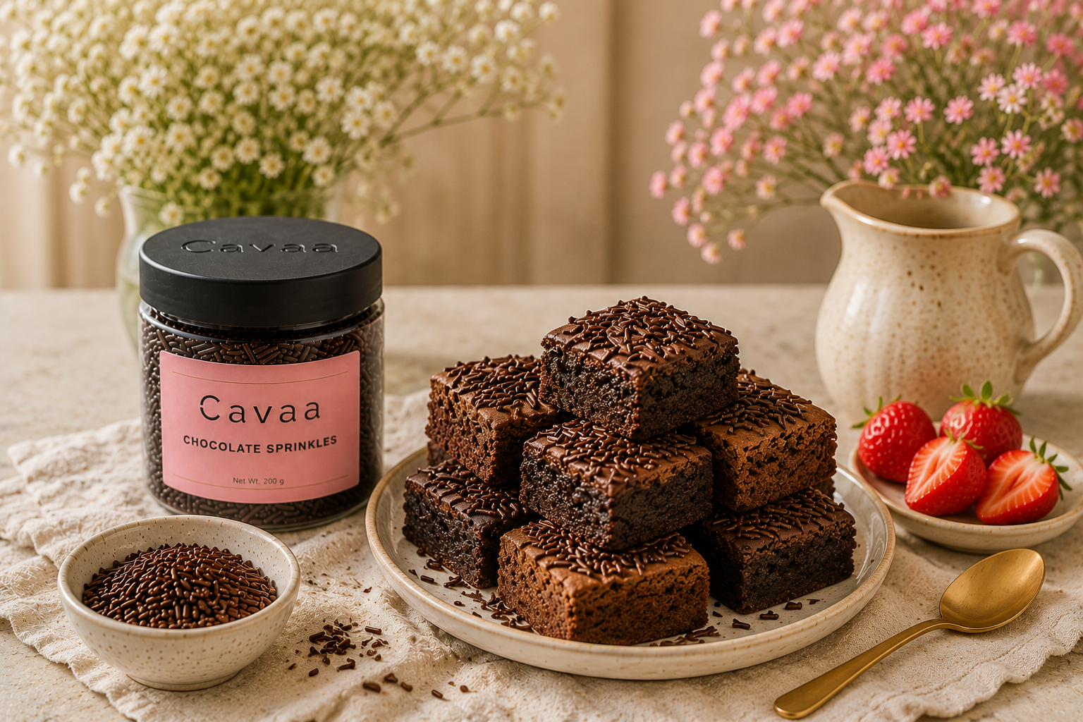Brownies topped with Cavaa Chocolate Sprinkles
