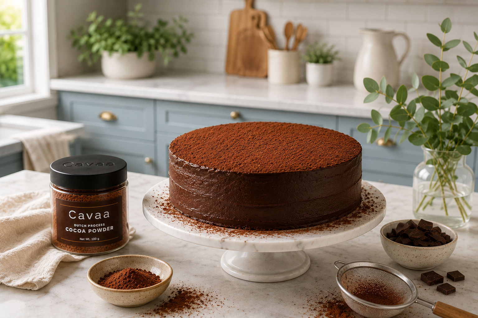 Chocolate cake made with Cavaa Dutch Process Cocoa Powder