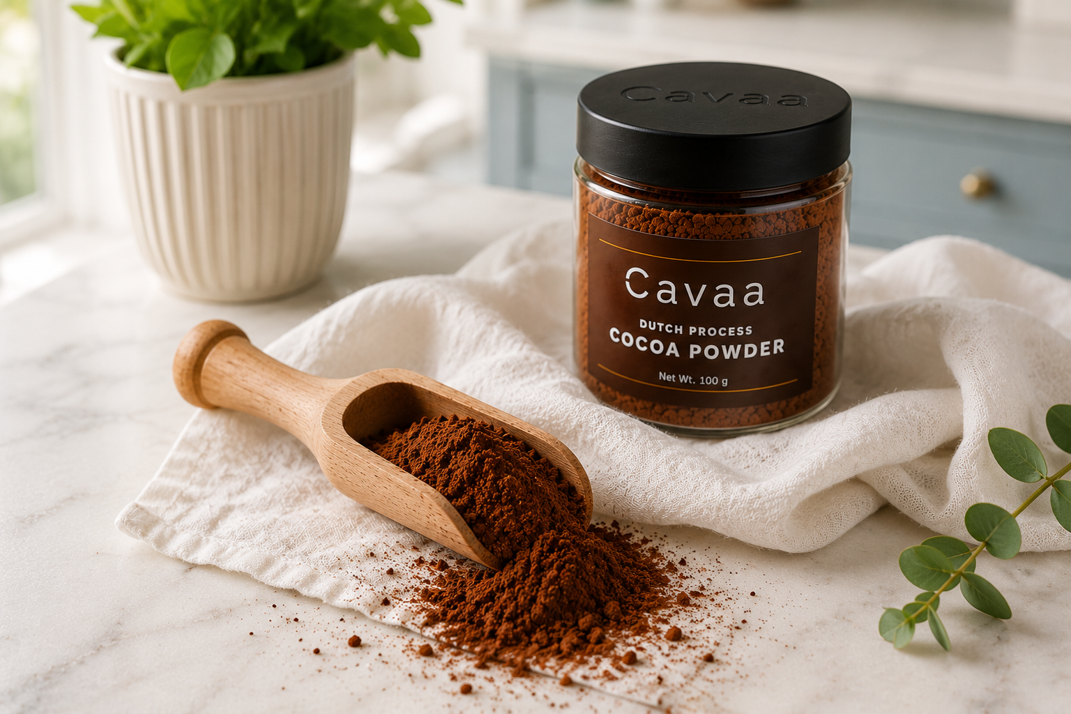 Cavaa Dutch Process Cocoa Powder being sifted for baking