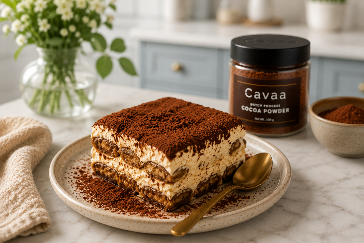 Tiramisu dusted with Cavaa Dutch Process Cocoa Powder
